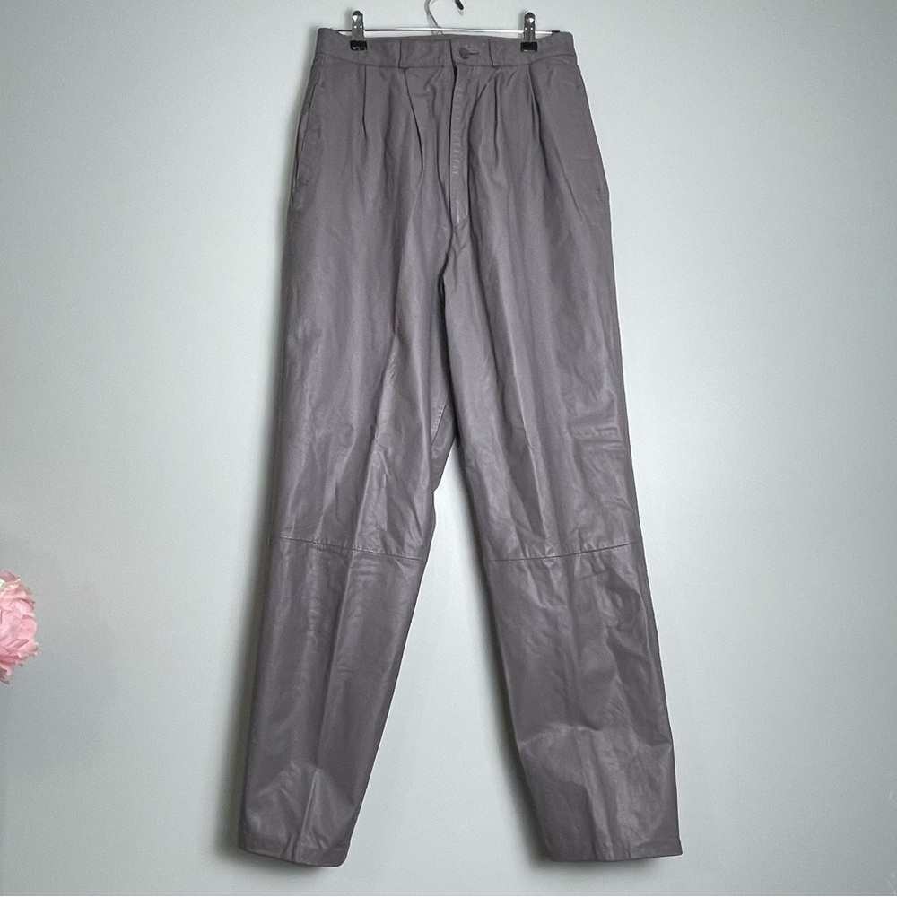 GUY LAROCHE Vtg. Women's Gray Leather Pleated Pants Tapered Leg Lined Size Large